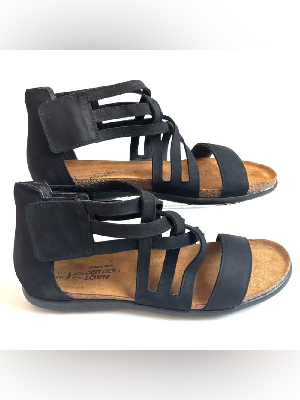NAOT Marita Strappy Sandals Black Velvet Nubuck Size 11